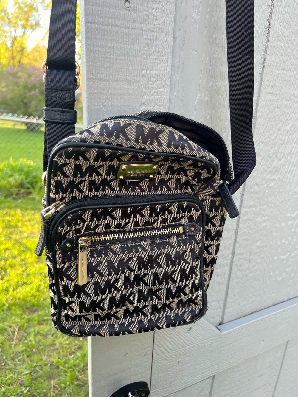 Michael Kors Black and Beige MK Logo crossbody Bag